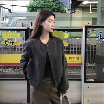 小個子穿搭美式復古短款卡其色秋季小個子棒球服短外套新款高級感氣質夾克小個子時尚洋氣薄款外套 矮個子高級感顯瘦顯高百搭外套