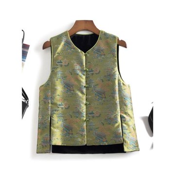 江南韻！亭臺樓閣！復古新中式綠色提花拼接絲絨兩面穿馬甲外套女