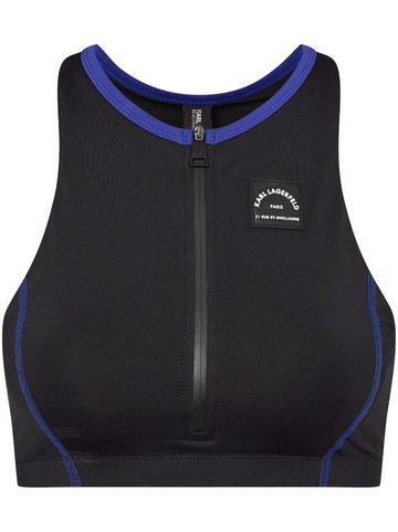 Karl Lagerfeld - Sporty Logo zipper swim top - women - Spandex/Elastane/Polyamide - S - Black