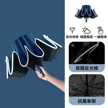 一秒瞬收 抗UV大傘面反向10骨兩用晴雨自動傘 多色選
