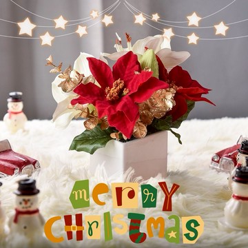 【Meric Garden】高仿真台灣手工限定白雪聖誕紅小盆栽