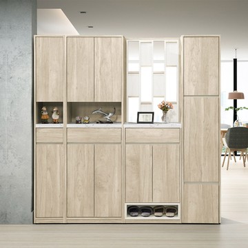 Boden-羅菲6.4尺仿石面造型屏風玄關高鞋櫃組合-192x40x196cm