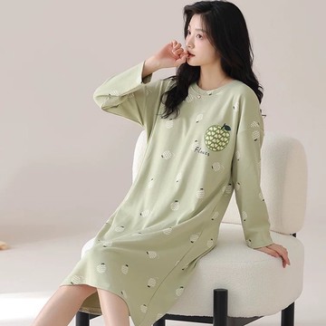 Pink Lady 罩杯式 棉柔連身睡裙 青蘋心語 長袖女睡衣 秋冬居家服