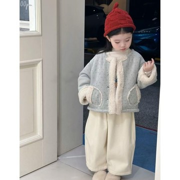 🎄秋冬新品🎄女童套裝 女孩套裝 女寶套裝 冬季刷毛套裝女童羊羔毛外套冬季2026新款洋氣女孩皮毛一體寶寶加絨保暖D7