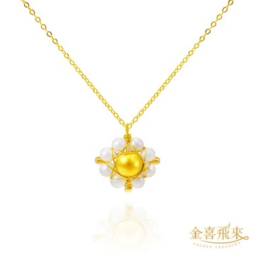 【金喜飛來】黃金墜設計款磨砂金珠珍珠球贈銀鍍金項鍊(0.05錢±0.01)【快速出貨】