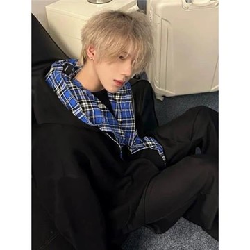 假兩件連帽格子開衫衛衣男冬季潮牌設計感美式cleanfit慵懶風外套