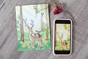 客製化彌月卡 |滿版手繪插畫+排版電子檔 | 贈手機桌布