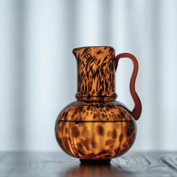 出口歐美純手工豹紋斑點焦糖彩色玻璃花瓶單耳壺形插花器家居擺件