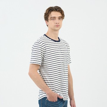 GIORDANO 男裝條紋短袖上衣 Blue Classics系列 - 70 皎白X新海軍藍