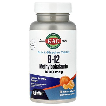 KAL, B-12 甲鈷胺，橘子味，1,000 微克，90 片微片