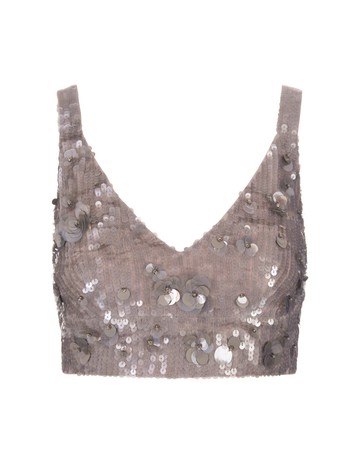 Parosh Grey Glow Full Sequins Crop Top