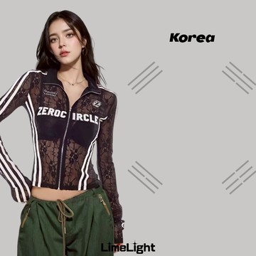 ☆LimeLight☆ ZERO 蕾絲 修身 顯瘦 黑白 長袖 立領 拉鍊 外套 廣州女裝 ZE-005