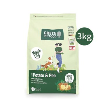Green Petfood 德國綠自然 機能素食 馬鈴薯+豌豆 無穀低敏成犬飼料 3kg (狗飼料 狗乾糧 環保 綠色食品 減碳)