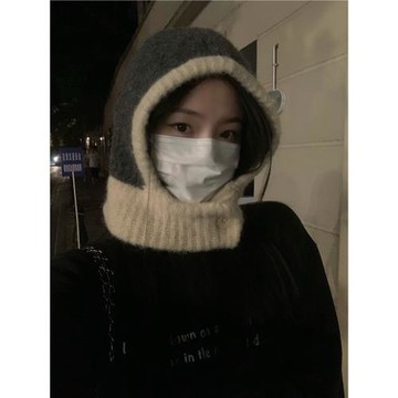 丁走走巴拉克拉法帽女秋冬季保暖圍脖一體針織毛線帽子護耳雷鋒帽