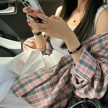ˏˋ 𝐻𝑒𝑦 𝑆𝑝𝑟𝑖𝑛𝑔 - ̗̀ 🌷⛅️ ̖́‎韓國 INS 早秋復古格紋長袖襯衫女 慵懶風寬鬆休閒外套