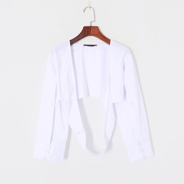 秋季女裝時尚韓版清新純色氣質V領交叉綁帶顯瘦露臍短款襯衫