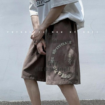 美式高街做舊短褲男夏季潮牌設計感褲子休閑運動發泡印花五分中褲【雲木雜貨】