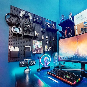 洞洞板墻上免打孔收納置物電競桌面搭配創意裝飾手辦架【林之舍】