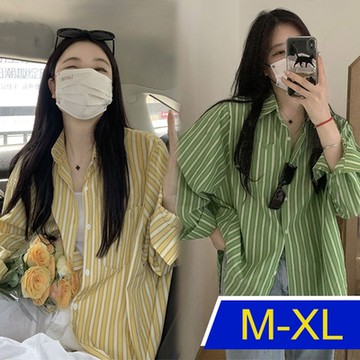 [韓國K.W.]素色及直條破盤話題文藝襯衫外套上衣(防曬/長袖襯衫/長袖上衣/薄外套)