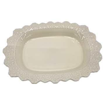 Homely Zakka 法式浪漫花邊浮雕陶瓷餐盤碗餐具  26.5 x 18 x 3cm  橢圓淺盤  1個
