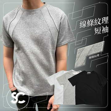 【SC牛仔褲】韓國製 極簡灰線條紋理短袖立體剪接 男生微寬鬆短袖T恤 百搭衣服 情侶T 百搭素T男 #SC220