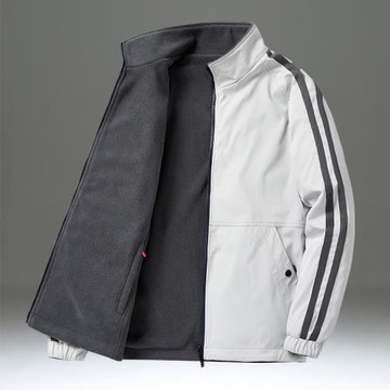 雙面穿搖粒絨外套男秋春季新款加絨夾克立領簡約百搭工裝棉服棉衣