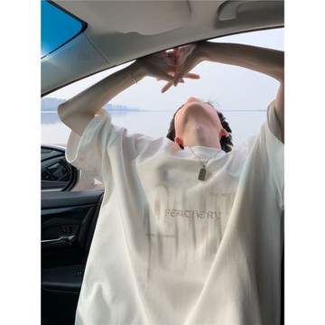 白色純棉短袖男夏季潮牌高街痞帥美式復古寬松休閑青少年半袖T恤