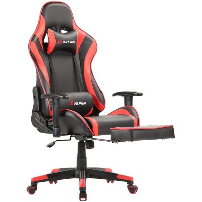 Morfan Gaming Chair Computer Office Chair with Footrest ，Massage and Rocking Function Swivel Racing Style PU Leather Racing Chair (red)　並行輸入品