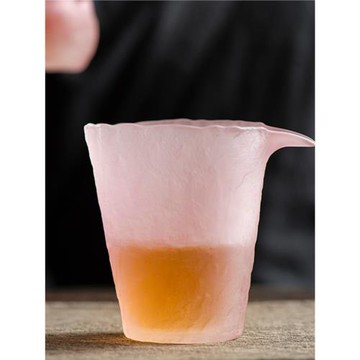 日式網紅水晶玻璃茶具公道杯琉璃分茶器高端錘紋直身粉色茶海獨特