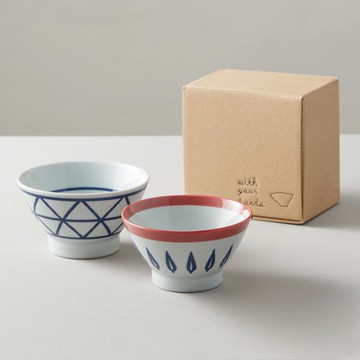 石丸波佐見燒 - 格子 - 紅葉夫妻碗(2件組)