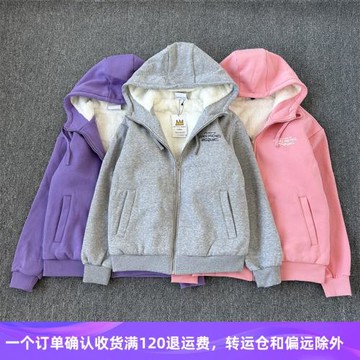 出口韓國單 加厚羊羔絨衛衣女連帽寬松休閑保暖減齡百搭秋冬外套