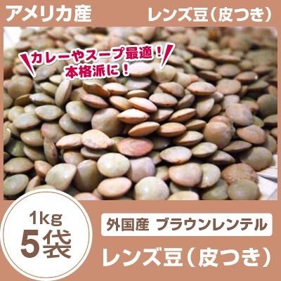 レンズ豆 皮つき  5kg（1kg×5袋） ブラウンレンテル 外国産（アメリカ）