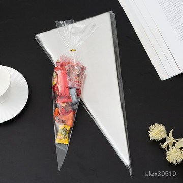 臺灣出貨📦三角爆米花糖果包裝包裝袋冰淇淋透明蛋筒零食烘焙甜筒100袋子