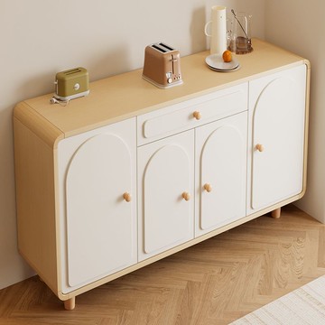 原木奶油風餐邊櫃一體靠墻酒櫃客廳玄關櫃現代簡約置物架儲物廚房J-28公司貨