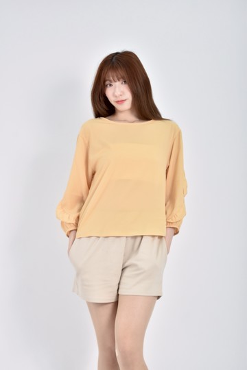 (M) rope picnic質感素面黃色長袖上衣