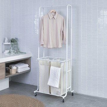 h&r 安室家多功能雙層衣架 洗衣籃滑輪推車 2色可選 bn141