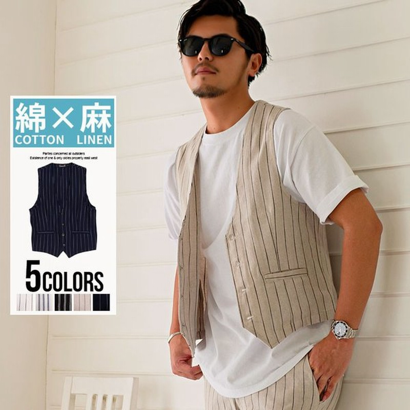 ベスト メンズ ジレ Cavaria キャバリア 綿麻ストライプベスト 全5色 コットンリネン ストレッチ セットアップ可 M L ベージュ ネイビー 白 黒 春 夏 通販 Lineポイント最大0 5 Get Lineショッピング