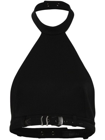 Ssheena - belted halterneck crop top - women - Viscose/Elastane/Polyethylene/Virgin Wool - 40 - Black