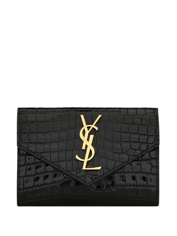 Saint Laurent - crocodile-effect leather wallet - women - CALFSKIN/Brass - One Size - Black