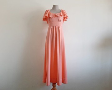 復古橘色無袖披肩領帝國腰線晚宴小禮服 女款 S