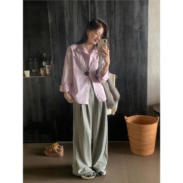 西西里安 松弛look~韓版慵懶闊腿西裝褲女小個子垂感直筒休閑長褲