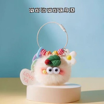 两件9.9折🔥臺灣出貨🔥可開發票✅腮紅可愛小煤球毛絨包包掛件汽車鑰匙扣揹包書包掛飾小禮物廠家