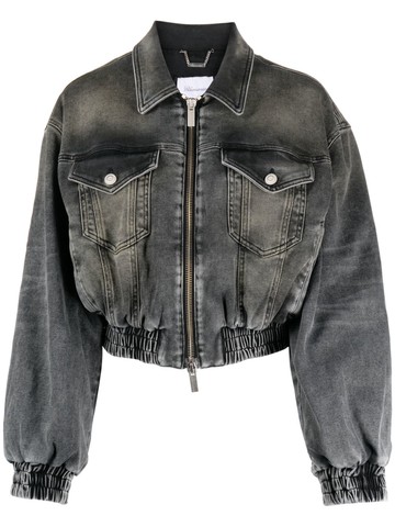 Blumarine - logo-embroidered cotton denim jacket - women - Polyester/Cotton/Elastane - 42 - Grey