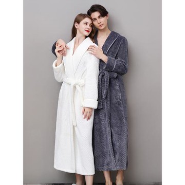 秋冬大碼時尚收腰高級感酒店睡袍女士加厚長款菠蘿格情侶浴袍男士