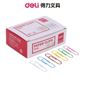 【Deli得力】彩色迴紋針/33mm/100支/E39716｜文件整理 紙張固定 辦公文具 學生用品 檔案分類 票據收納