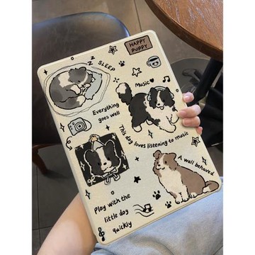 適用于ipad保護套pro11平板殼air5/4/3書本式2022英文小狗mini6帶筆槽ipad10/9十代全包2021蠶絲紋10.2寸蘋果