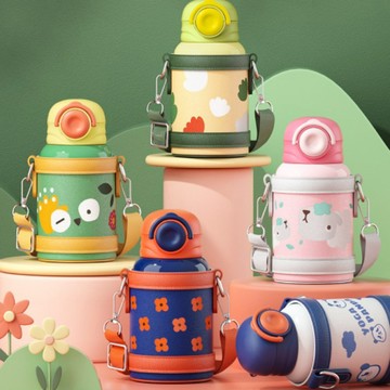 316不鏽鋼萌趣插畫雙蓋杯450ml(禮盒組) (多款可選)【現貨】