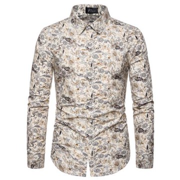 特價 春裝印花長袖襯衫男Trendy men's long sleeve flower shirt