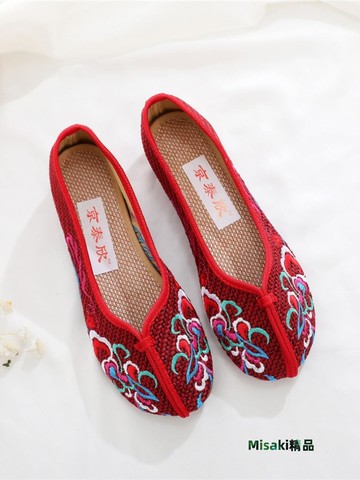 老北京布鞋女古風鞋子女漢服鞋青年淡雅舒適復古百搭牛筋底繡花鞋-Misaki精品