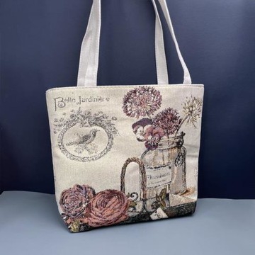 帆布包女時尚雙面金絲刺繡手提單肩包女學生書包補習袋上班購物袋